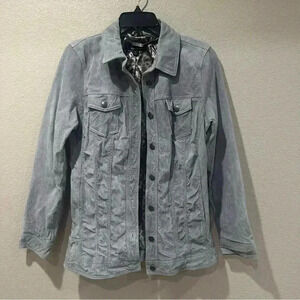 Dennis Basso Suede Leather Button Front Jacket Gray Women’s Size Medium Washable